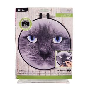 Bucilla Stamped Embroidery‎ Kit Cat Eyes Intermediate Plastic Hoop Floss Needle